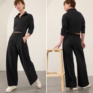 NWT Athleta Brooklyn Heights High Rise Pleated Wide Leg Pant Size 20 Black
